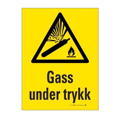 Skilt ''Gass under trykk'' vinyl selvklebende