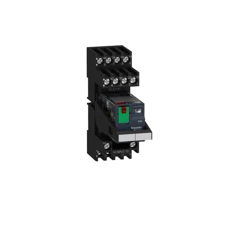 SchneiderRXM pluggrelé i sokkel 4 C/O 6A m/test+LED 24VDC